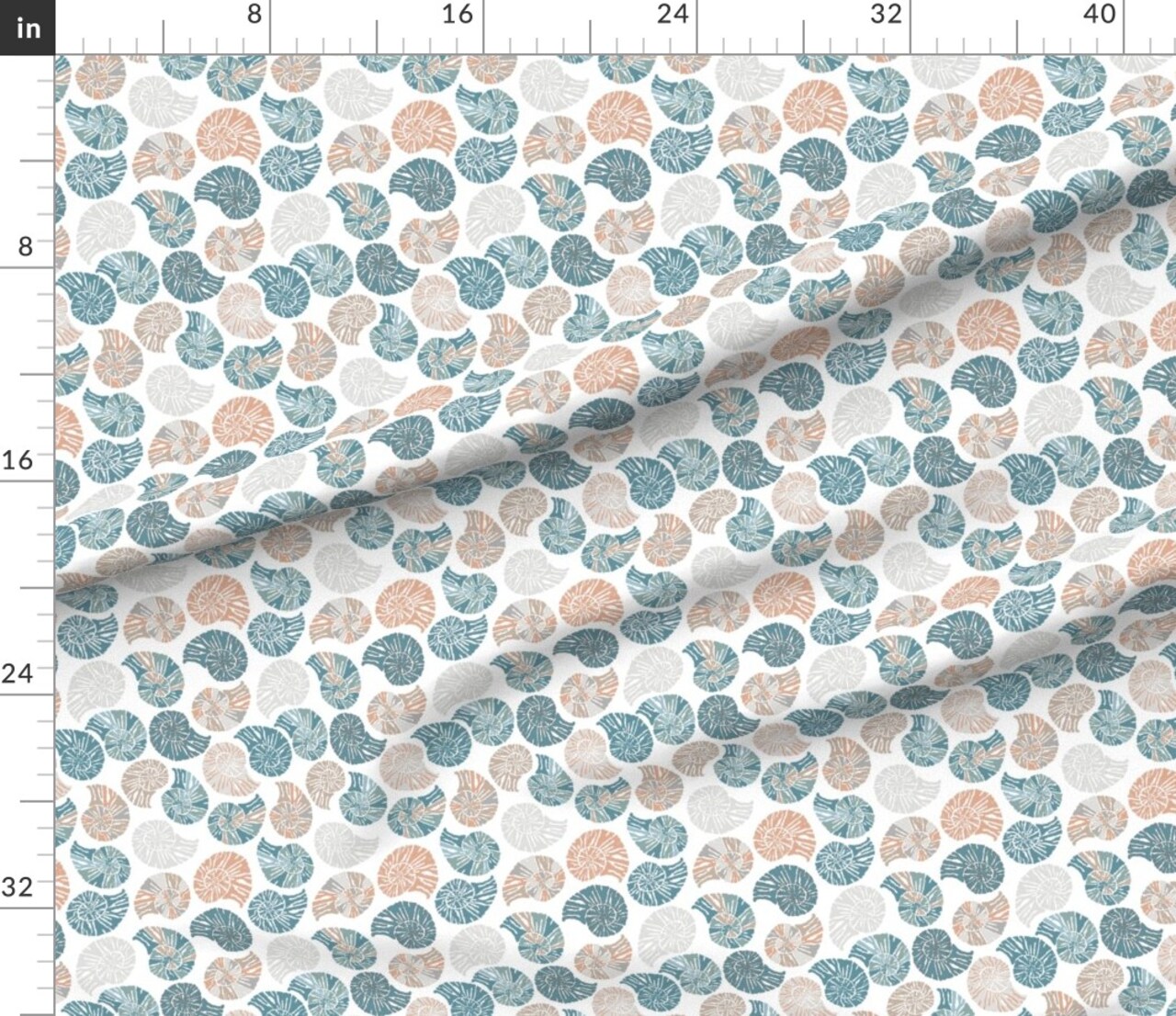 Coastal Shells Beach Blue Terra Cotta Seashells Nautical Custom Printed Fabric by Spoonflower Various Fabrics by the Yard or Fat Quarter